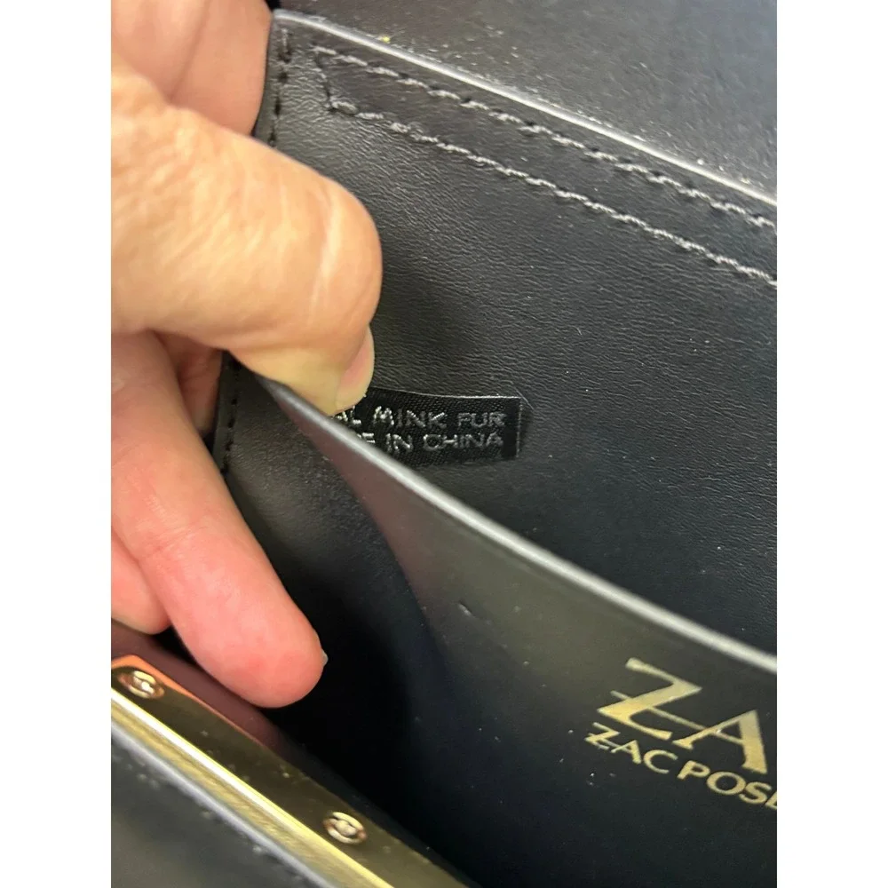 ZAC Zac Posen Eartha Iconic Convertible Backpack Black Leather Mink Fur Pom